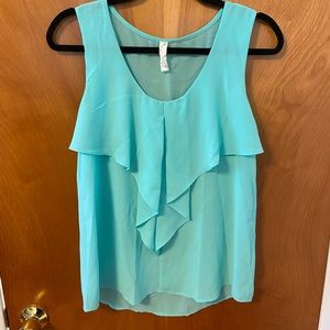 Teal ruffled polyester tank top